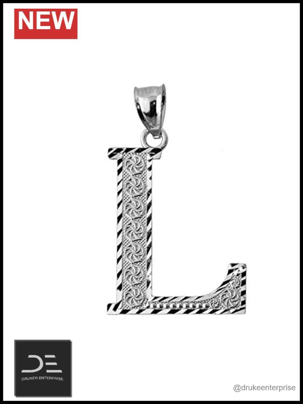 925 Sterling Silver Initial Letter L Charm Pendant 1.25"